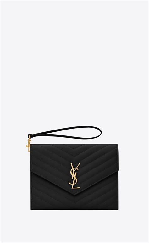 Saint Laurent Cassandre Matelassé Flap Pouch In Quilted Grain 